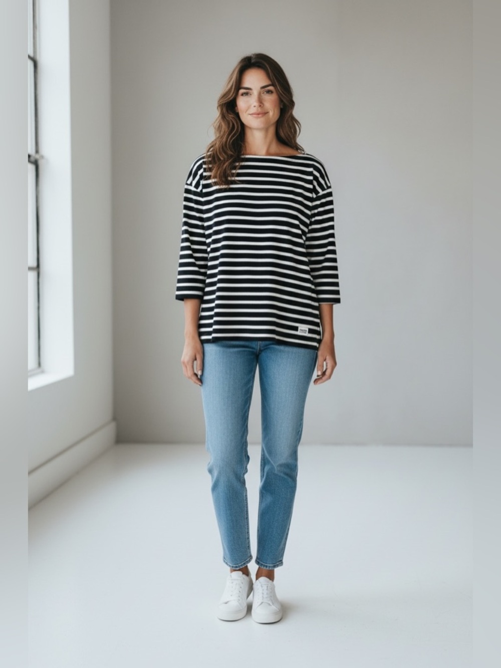 Kate Spade Brooke Street Black & White Stripe Ruffle Bottom Tee Size Small